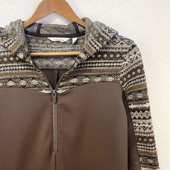 Athleta Womens Brown Fair Isle Hooded Sweaterware Dress sz Small - Picture 2 of 5